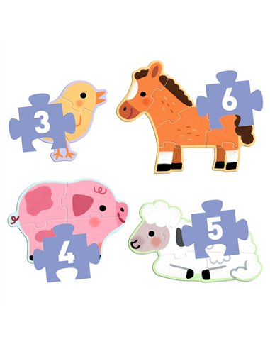 Puzzles Primo - À la ferme 3 4 5 et 6 pièces - DJECO