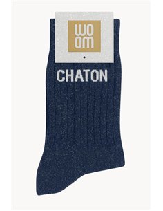 Chaussettes à Paillettes à Message "Chaton" - Bleu Marine - Woom