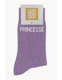 Chaussettes à Paillettes à Message "Princesse" - Mauve - Woom