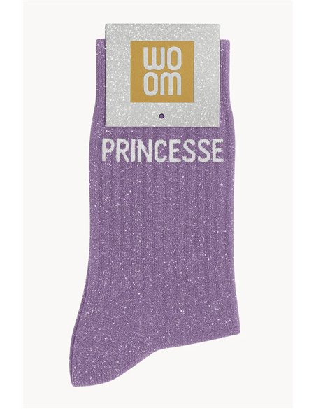 Chaussettes à Paillettes à Message "Princesse" - Mauve - Woom