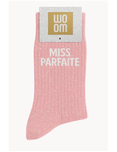 Chaussettes à Paillettes à Message "Miss Parfaite" - Rose Babydoll - woom