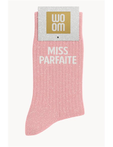 Chaussettes à Paillettes à Message "Miss Parfaite" - Rose Babydoll - woom