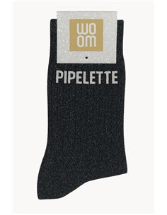 Chaussettes à Paillettes à Message "Pipelette" - Noir - woom