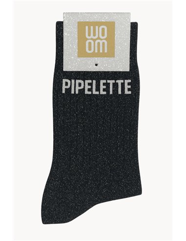 Chaussettes à Paillettes à Message "Pipelette" - Noir - woom