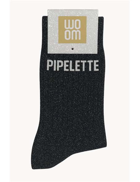 Chaussettes à Paillettes à Message "Pipelette" - Noir - woom