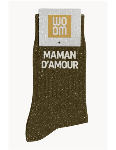 Chaussettes à Paillettes à Message "Maman d'amour" - Kaki - woom