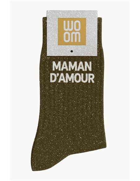 Chaussettes à Paillettes à Message "Maman d'amour" - Kaki - woom