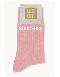 Chaussettes à Paillettes à Message "Boudeuse" - Rose - woom