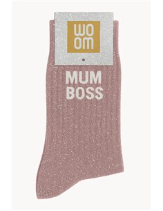 Chaussettes à Paillettes à Message "Mum Boss" - Rose Gold - woom