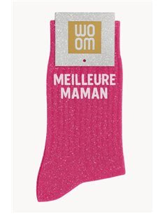 Chaussettes à Paillettes à Message "Meilleure Maman" - Fuchsia - woom