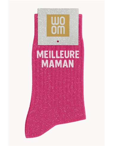 Chaussettes à Paillettes à Message "Meilleure Maman" - Fuchsia - woom