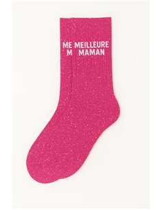 Chaussettes à Paillettes à Message "Meilleure Maman" - Fuchsia - woom 2