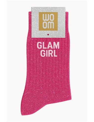 Chaussettes à Paillettes à Message "Glam Girl" - Fuchsia - woom