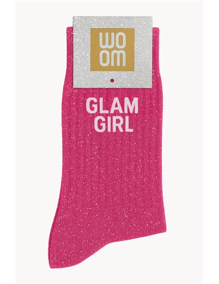 Chaussettes à Paillettes à Message "Glam Girl" - Fuchsia - woom