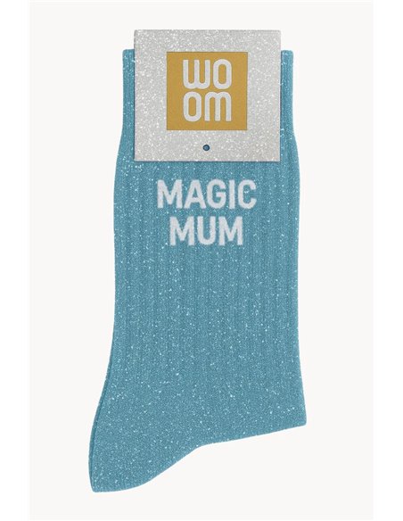 Chaussettes à Paillettes à Message "Magic Mum" - Turquoise - woom