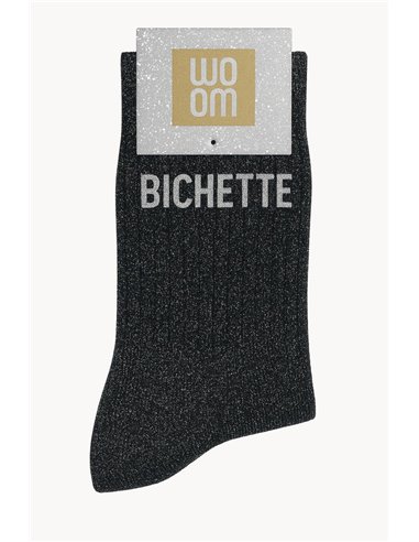 Chaussettes à Paillettes à Message "Bichette" - Noir - woom