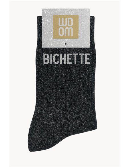 Chaussettes à Paillettes à Message "Bichette" - Noir - woom