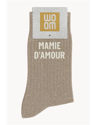 Chaussettes à Paillettes à Message "Mamie d'Amour" - Beige - woom