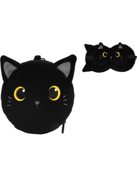 Oreiller avec masque de sommeil chat noir - itotal