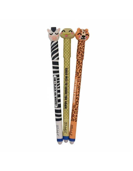 Set de 3 stylos effaçables Bo-Bo animal print - Serpent, Léopard et Zèbre - Mr Wonderful
