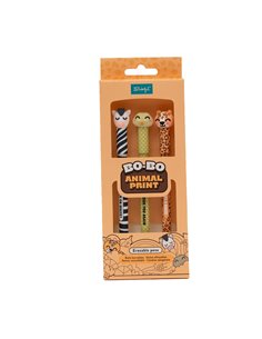 Set de 3 stylos effaçables Bo-Bo animal print - Serpent, Léopard et Zèbre - Mr Wonderful