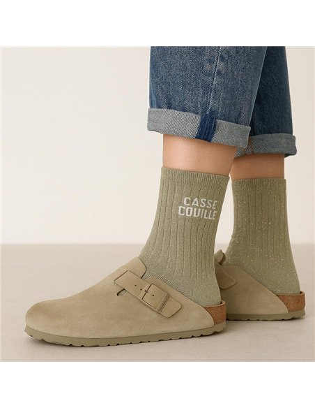 Chaussettes à Paillettes à Message"Casse-Couille" - Beige - Woom