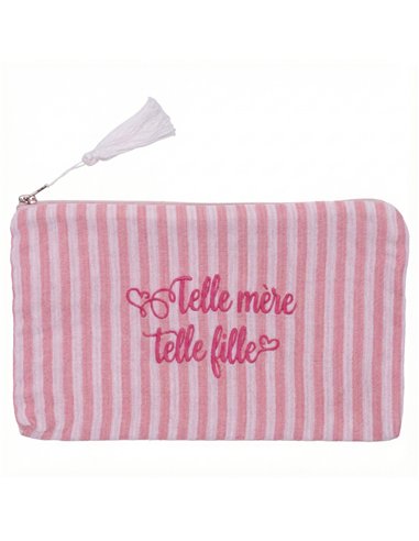 Trousse cadeau "Telle mère telle fille" rayée vieux rose