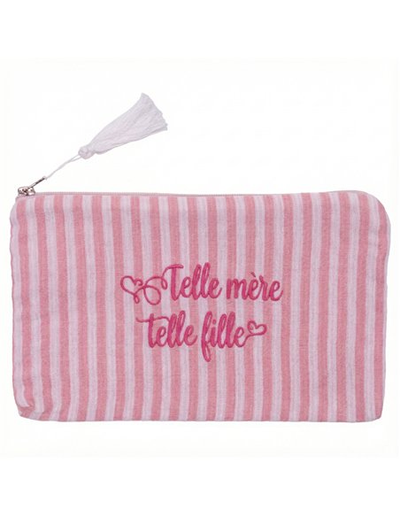 Trousse cadeau "Telle mère telle fille" rayée vieux rose