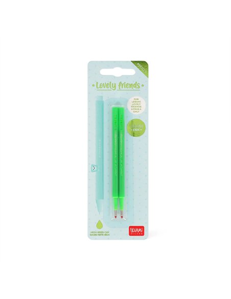 Set de 2 Recharges pour Stylo à Encre Gel - Lovely Friends - vert néon - LEGAMI