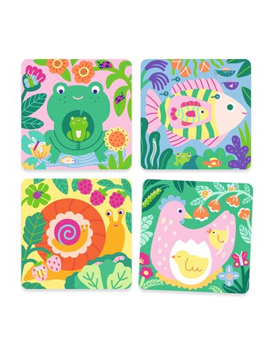 Coloriages magiques - Coucou caché maman-bébé du jardin - DJECO