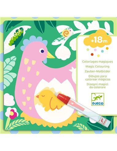 Coloriages magiques - Coucou caché maman-bébé du jardin - DJECO