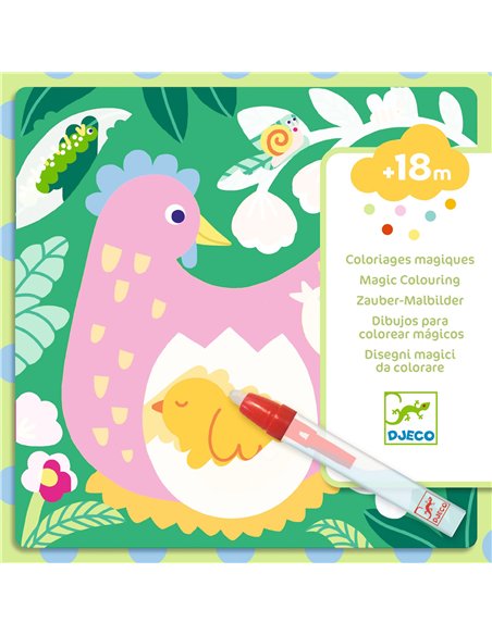 Coloriages magiques - Coucou caché maman-bébé du jardin - DJECO