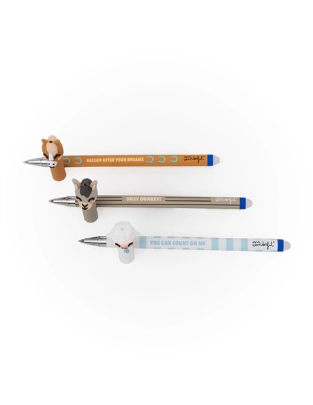 Set de 3 stylos effaçables Bo-Bo – Ferme : Agneau, Âne et Cheval - MR WONDERFUL