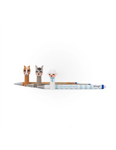 Set de 3 stylos effaçables Bo-Bo – Ferme : Agneau, Âne et Cheval - MR WONDERFUL