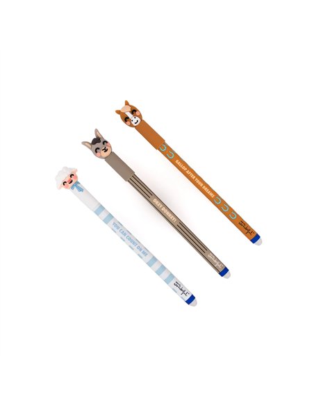 Set de 3 stylos effaçables Bo-Bo – Ferme : Agneau, Âne et Cheval - MR WONDERFUL