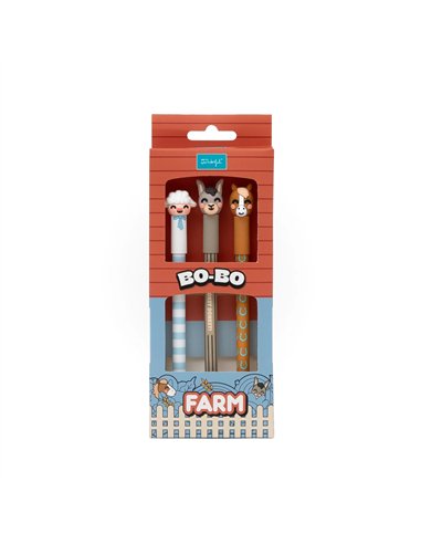 Set de 3 stylos effaçables Bo-Bo – Ferme : Agneau, Âne et Cheval - MR WONDERFUL