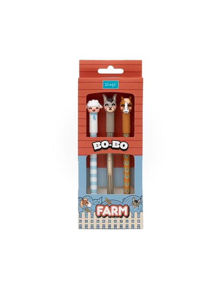 Set de 3 stylos effaçables Bo-Bo – Ferme : Agneau, Âne et Cheval - MR WONDERFUL