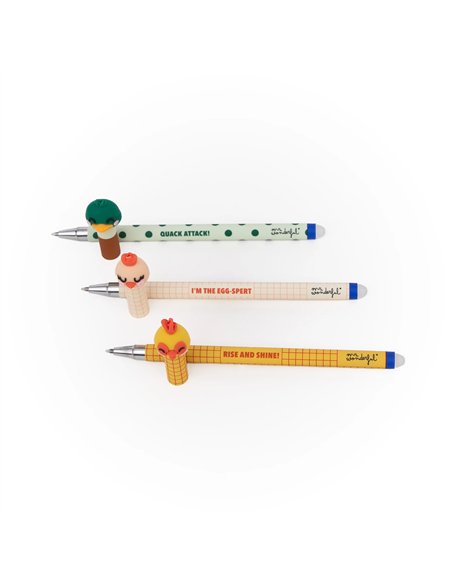 Set de 3 stylos effaçables Bo-Bo – Ferme : Poule, Coq et Canard - MR WONDERFUL