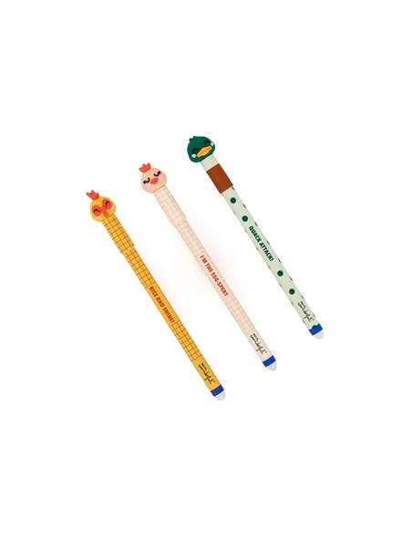 Set de 3 stylos effaçables Bo-Bo – Ferme : Poule, Coq et Canard - MR WONDERFUL