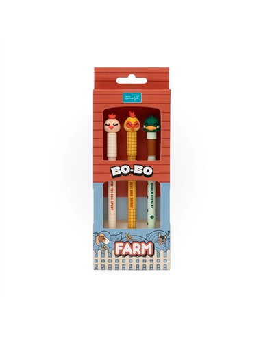 Set de 3 stylos effaçables Bo-Bo – Ferme : Poule, Coq et Canard - MR WONDERFUL