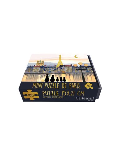Boîte Mini Puzzle de Paris Chats Noirs 100 Pièces Cartes d'Art