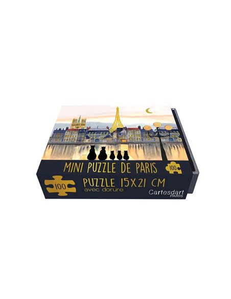 Boîte Mini Puzzle de Paris Chats Noirs 100 Pièces Cartes d'Art
