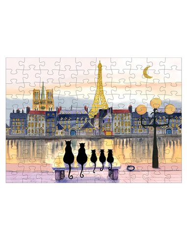 Boîte Mini Puzzle de Paris Chats Noirs 100 Pièces Cartes d'Art