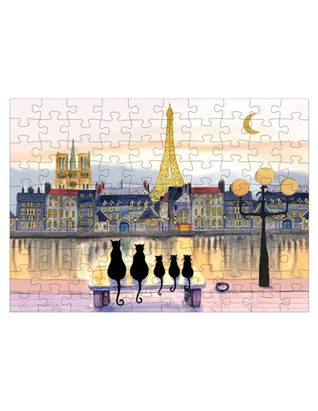 Boîte Mini Puzzle de Paris Chats Noirs 100 Pièces Cartes d'Art