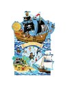 Jeu Stickers et Poster Bateau de Pirates Cartes d'Art
