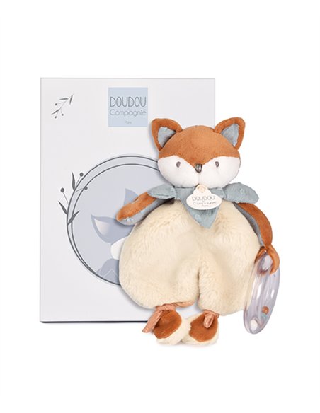 TIMO - Doudou avec hochet renard bleu