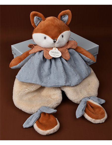 TIMO - Doudou renard 29cm bleu