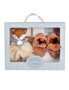 TIMO - Coffret Doudou Chaussons renard bleu
