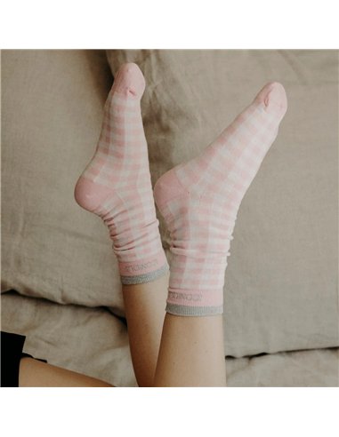Chaussettes hautes "ICONIQUE" – vichy rose - Poule House