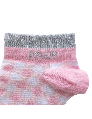 Chaussettes courtes sneakers "PIN-UP" – vichy rose - Poule House